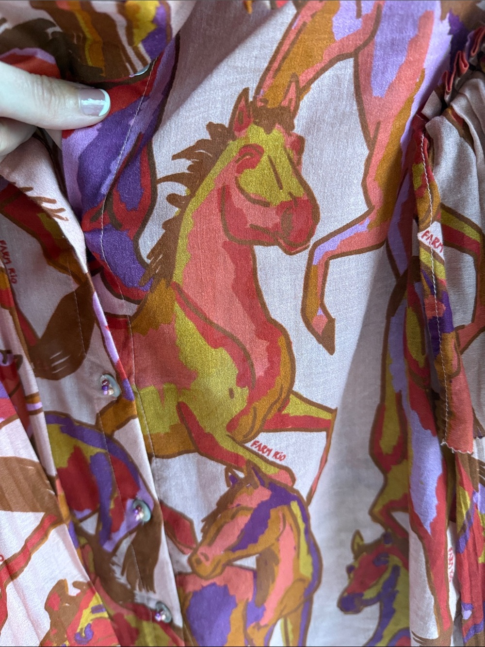 FARM Rio Pink horse print Multi Ruffled Button-Front Blouse - Picture 4 of 8